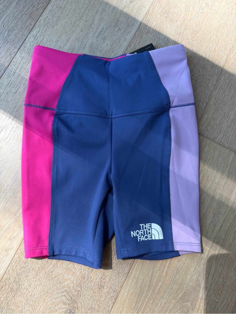 The North Face Girls Never Stop Bike Short XS (6) Cave Blue Colorblock FlashDry